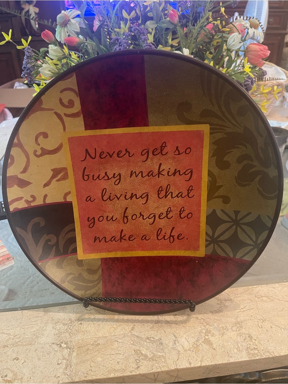 Inspirational Wall Plaque - Red, Gold, Olive Decorative Plate